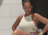 Rihanna Wears Bottega Veneta Crochet Pumps